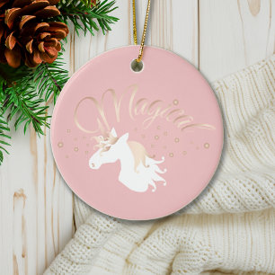 Personalised Pink Modern Magical Unicorn Ceramic Tree Decoration