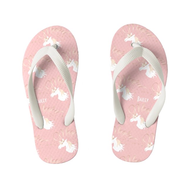 Personalised Pink Modern Magical Unicorn Girl Kid's Jandals (Footbed)