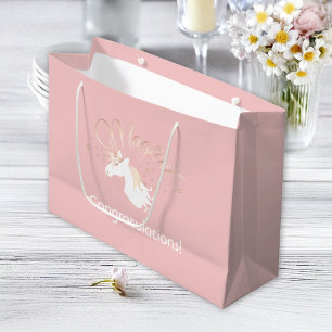 Personalised Pink Modern Magical Unicorn Kids Large Gift Bag