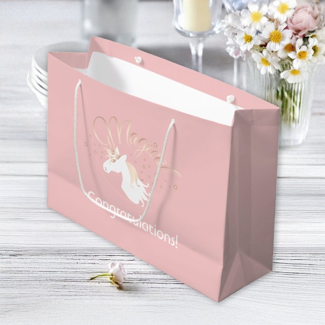 Personalised Pink Modern Magical Unicorn Kids Large Gift Bag (Creator Uploaded)