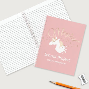 Personalised Pink Modern Magical Unicorn Kids Notebook