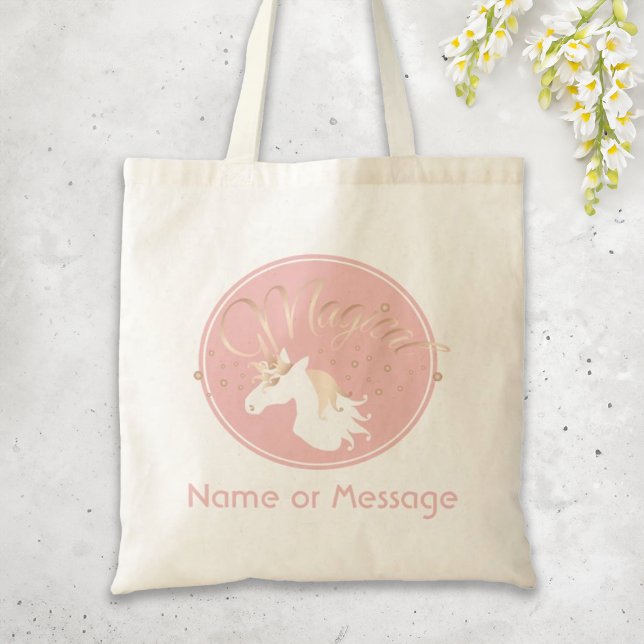 Personalised Pink Modern Magical Unicorn Kids Tote Bag (Creator Uploaded)