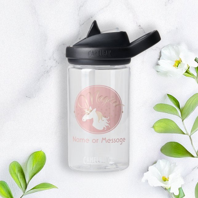 Personalised Pink Modern Magical Unicorn Water Bottle (Creator Uploaded)