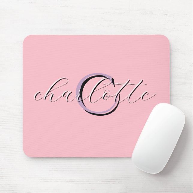 Personalised Pink Monogram Initial and Name Mouse Pad (With Mouse)