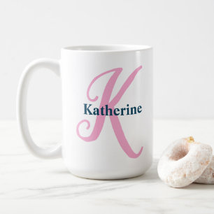 Personalised Pink Monogram Letter K Custom Name Coffee Mug