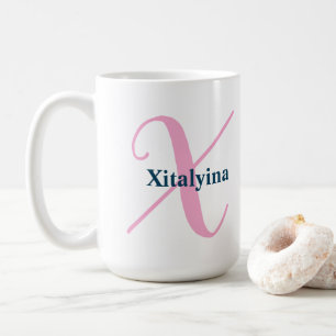 Personalised Pink Monogram Letter X Custom Name Coffee Mug