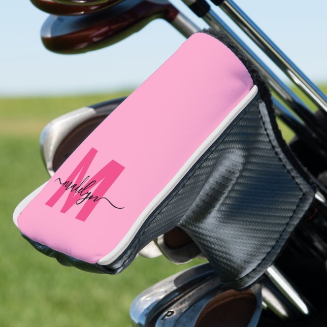Personalised Pink Monogram Name Golf Head Cover (Personalized Pink Monogram Name Golf Head Cover)