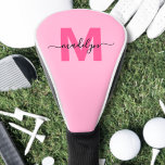 Personalised Pink Monogram Name Golf Head Cover<br><div class="desc">Create Your Own Ladies Personalised Girly Hot Pink Monogram Name Golf Head Cover This chic, stylish golf head cover features a bright baby pink background that brings a playful touch to the green. The design showcases a vibrant magenta hot pink initial paired with a flowing white script name for a...</div>