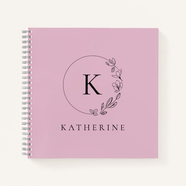 Personalised pink monogram soft Floral wreath Notebook (Front)