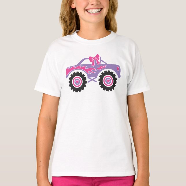 Personalised Pink Monster Truck Shirt For Girls (Front)