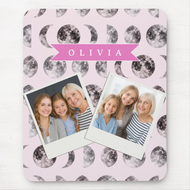 Personalised Pink Moon Phase Celestial Name Gift Mouse Pad (Front)