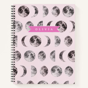 Personalised Pink Moon Phase Celestial Name Gift Notebook