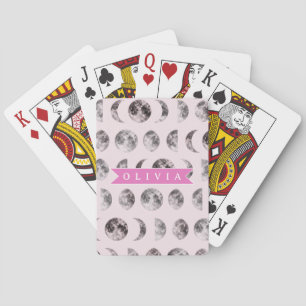 Personalised Pink Moon Phase Celestial Name Gift Playing Cards