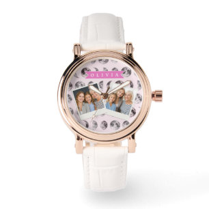 Personalised Pink Moon Phase Celestial Name Gift Watch