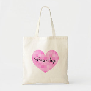 Personalised pink mosaic heart design tote bag