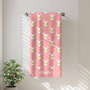 Personalised Pink Mouse Kids Bath Towel