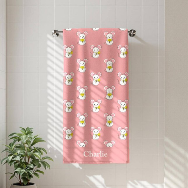 Personalised Pink Mouse Kids Beach Towel (Creator Uploaded)