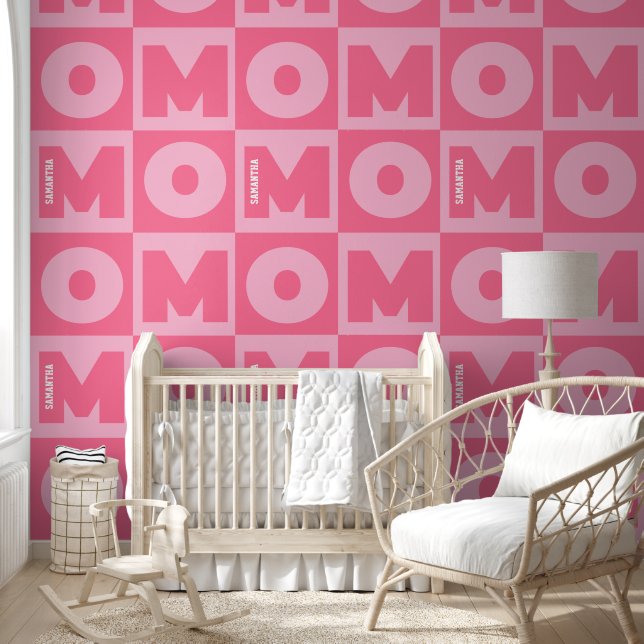 Personalised Pink Mum Name Pattern Wallpaper (Kids)