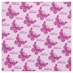 Personalised pink name butterfly stylised pattern fabric