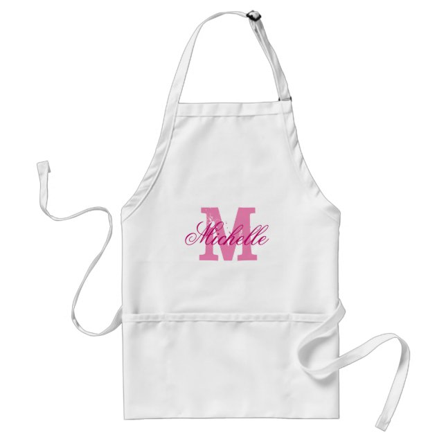 Personalised pink name monogram apron for women (Front)