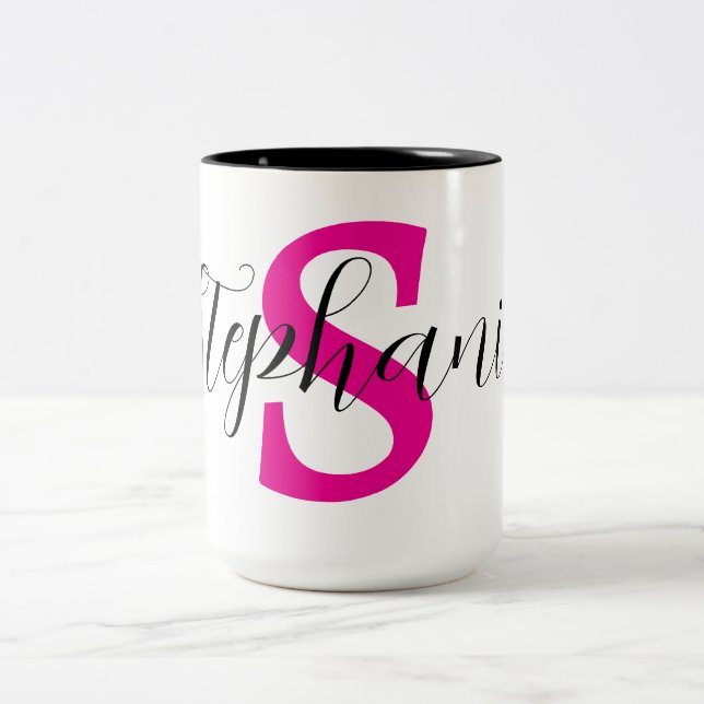 Personalised Pink Name Monogram Gifts Two-Tone Coffee Mug (Center)