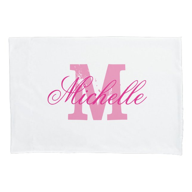 Personalised pink name monogram pillowcases (Front)