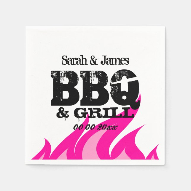 Personalised pink napkins for BBQ wedding party (Front)