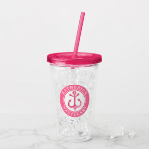 Personalised Pink Nautical Anchor Acrylic Tumbler