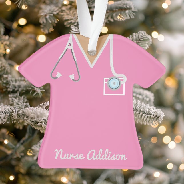 Personalised Pink Nurse Scrubs Ornament (Creator Uploaded)