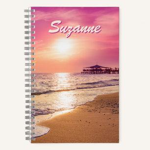 Personalised Pink Ocean Sunset Spiral Notebook