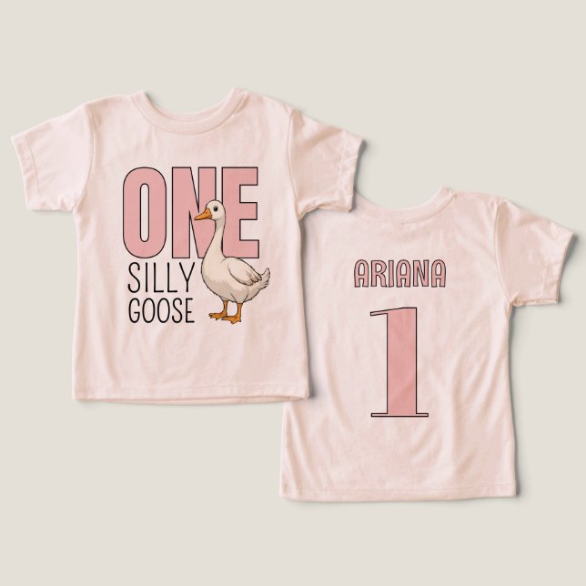 Personalised Pink One Silly Goose First Birthday (Design Front & Back)