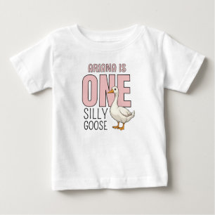 Personalised Pink One Silly Goose First Birthday Baby T-Shirt