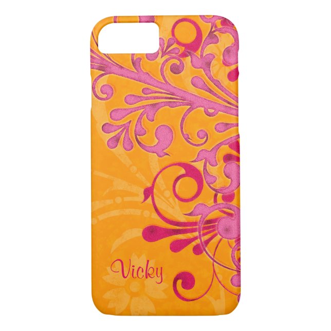 Personalised Pink Orange Floral Case-Mate iPhone Case (Back)