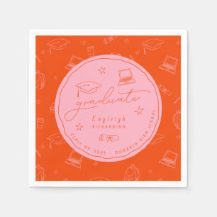 Personalised Pink Orange Graduation Party Napkins