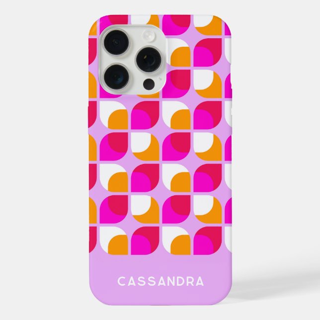 Personalised Pink Orange Midcentury Art Pattern iPhone Case (Back)