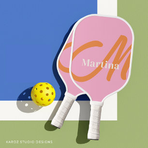 Personalised Pink Orange Monogram Initial Pickleball Paddle