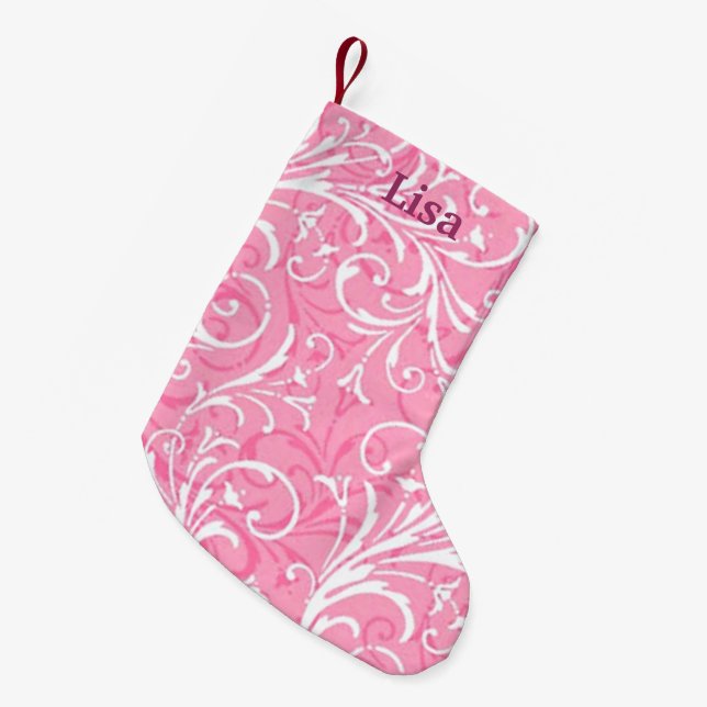 Personalised Pink Ornamental Christmas Stocking (Front (Hanging))