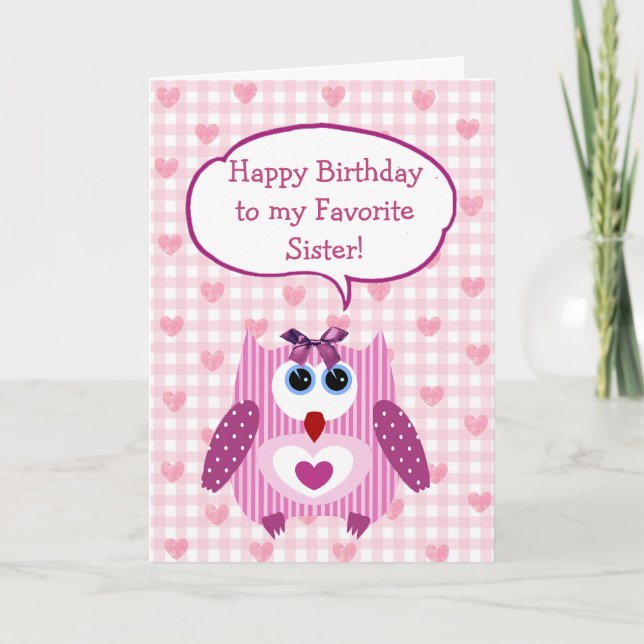 Personalised Pink Owl Happy Birthday Card Sister (Front)