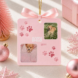Personalised Pink Paw Photo Dog Keepsake Ceramic Ornament