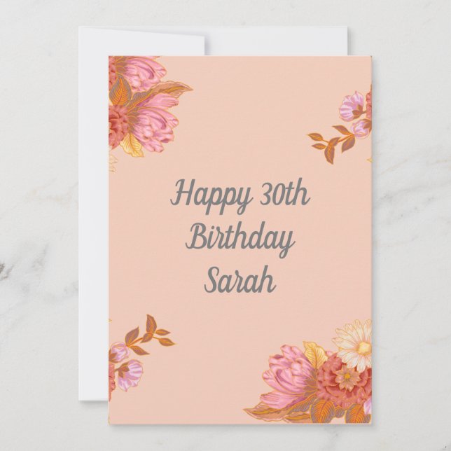 Personalised Pink Peach Floral Birthday Card (Front)