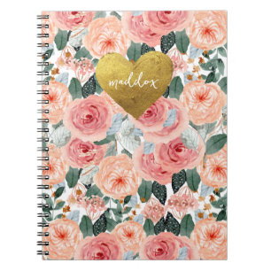 Personalised Pink & Peach Floral Notebook