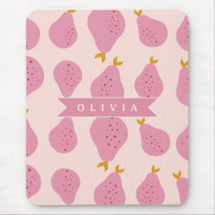 Personalised Pink Pear Pattern Cute Girly Fruit Mouse Pad