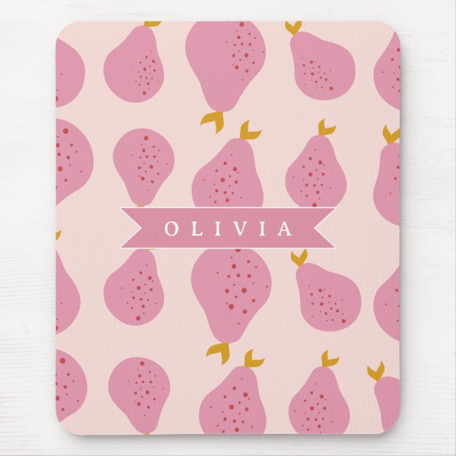 Personalised Pink Pear Pattern Cute Girly Fruit Mouse Pad (Front)