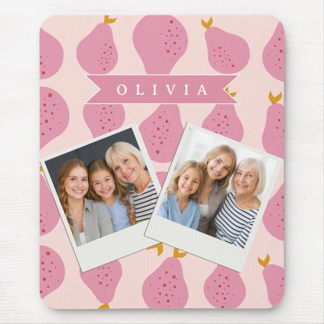 Personalised Pink Pear Pattern Cute Girly Fruit Mouse Pad (Front)