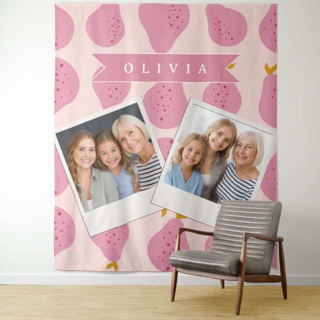 Personalised Pink Pear Pattern Cute Girly Fruit Tapestry (In Situ)