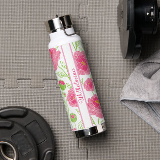 Personalised Pink Peony Floral Water Bottle