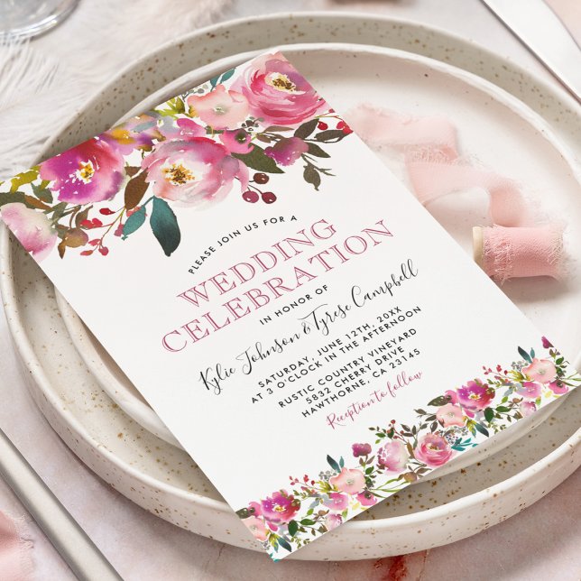 Personalised Pink Peony Floral Wedding Invitation (Creator Uploaded)