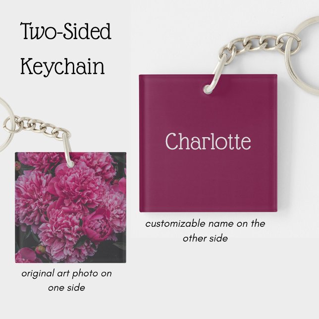 Personalised Pink Peony Flower Elegant Key Ring (Creator Uploaded)