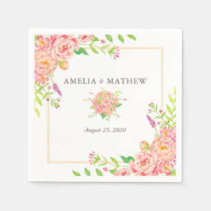 Personalised Pink Peony Wedding Napkin