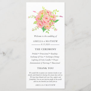 Personalised Pink Peony Wedding Programme